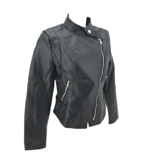 Bild von YYNUDA Damen Lederjacke Kurz Bikerjacke Reverskragen Reißverschluss Leder Jacke