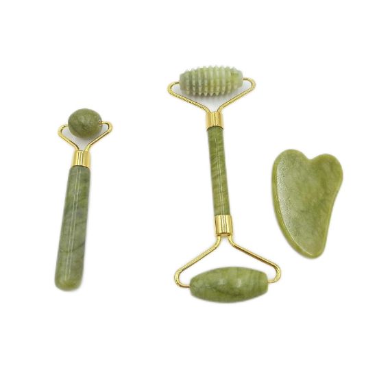 Bild von Gua Sha Jade Gesichtsmassage Set | Natürliches Anti-Aging | Massagesteine Set