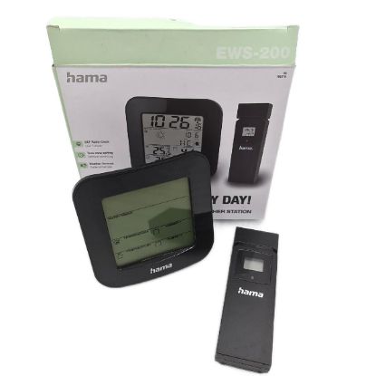 Bild von Hama Wetterstation Funk Luftfeuchtigkeit Thermometer Hygrometer Barometer Uhr Schwarz Sensor