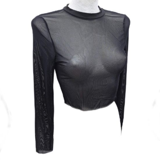 Bild von DIDK Langarm Tank Top Damen Netz Transparent Unterhemd Größe 2264 schwarz sexy