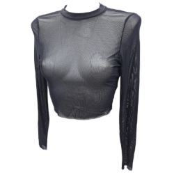 Bild von DIDK Langarm Tank Top Damen Netz Transparent Unterhemd Größe 2264 schwarz sexy