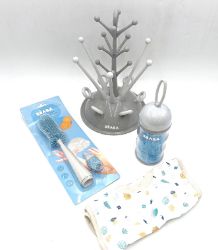 Bild von BÉABAC Trinkflasche Baby Baum grau | groß | Stapelbarer Milchdosierer | Silikon Flaschenstift | Lätzchen Baby | Geschenkset