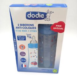 Bild von Dodikind Babyflasche Initiation+ 330ml Schnuller Quick Flow 2er Pack Blau Einführung